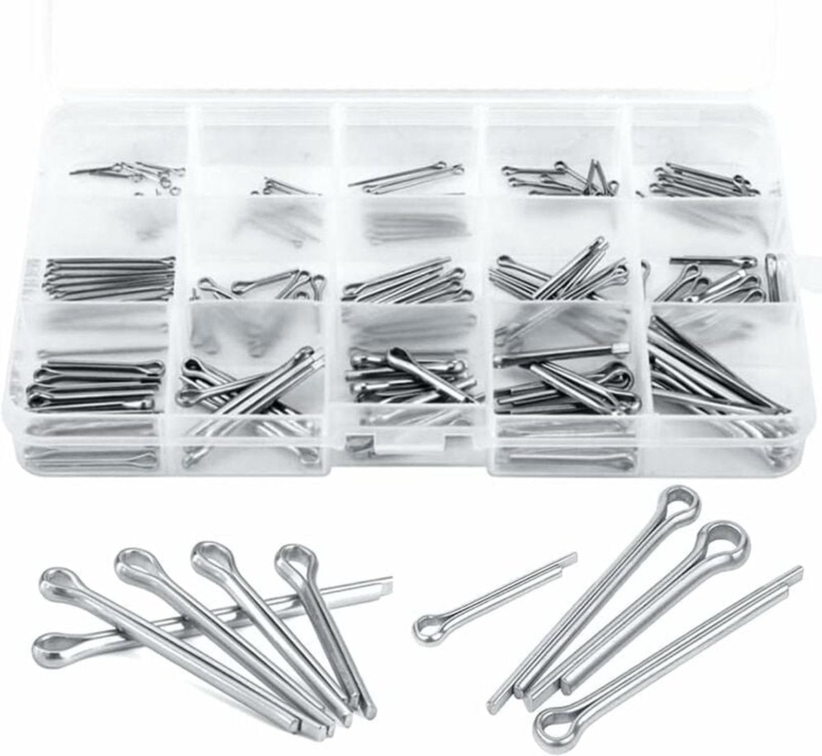 Split pins - 150 pieces - 15 different sizes - stainless steel - silver - for small mechanic repairs