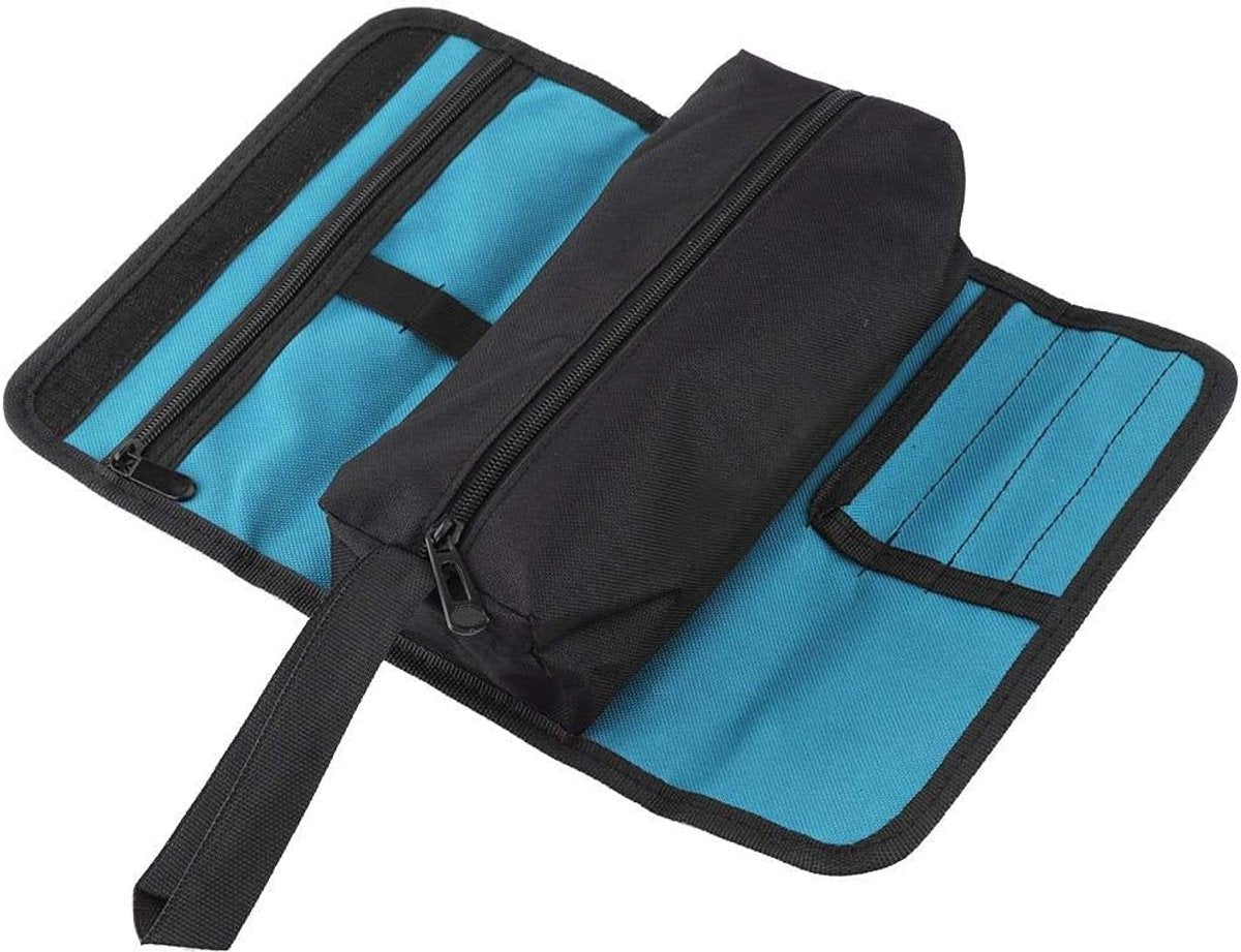Tool roll - Tool bag - Tool pouch - Cosmetic bag - Storage bag - Tool bags - Universal - 24 x 36 cm - black/blue - Foldable - polyester - Suitable for electricians and technicians - with wrist strap