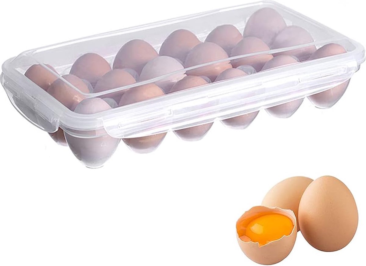 Egg carton, 18 racks refrigerator egg storage box with lid, egg rack, egg holder for refrigerator, egg storage container, plastic, transparent 32 x 18 cm