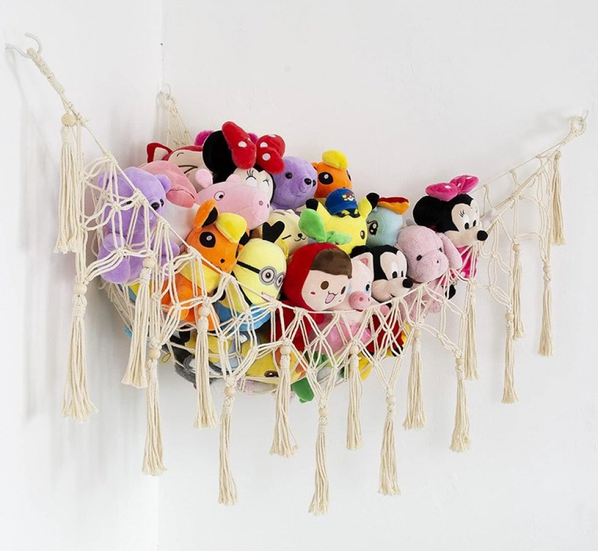 Toy Hammock - Net Bag - White - Hammocks - Stuffed Animal Hammock Storage Stuffed Animal Net Bag - Storage Bag - Toy Storage, Hammocks & Accessories - Cotton Rope Weaving - 104*104*155CM (Toys not included)