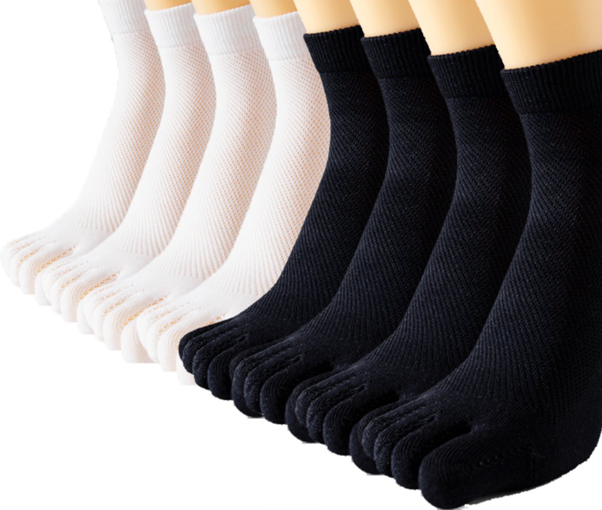 Pairs - Toe Socks - Yoga Socks - Runner Toe Socks - Black, White - Socks - Men's Socks - Size 41-44 - Solid Color