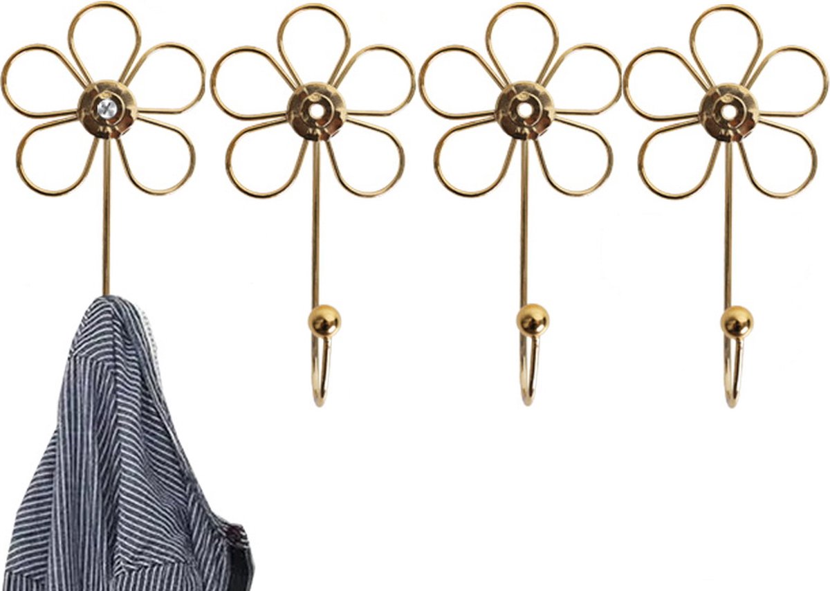 4 pieces - Hanging hooks - iron - imitation gold - 16*8.5 cm - Coat hooks - Key hooks - Wall hooks - Kitchen hooks - Towel hooks - Hooks - Hooks - Hanging hooks - Hooks for keys - Elegant - Hanging hook - flowers - Coat hook - Clothes hook