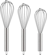 3 pieces - egg beater - Hand mixer - Manual egg beater - 8 inch + 10 inch + 12 inch - Cream mixer - for baking in the kitchen - silver - stainless steel