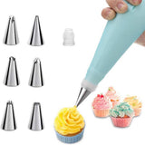 Silicone Piping Bags and Nozzles Set - With 6 Nozzles - Reusable Pastry Icing Bags - For Cupcakes, Cookies, Cream Cake Decorating - Blue