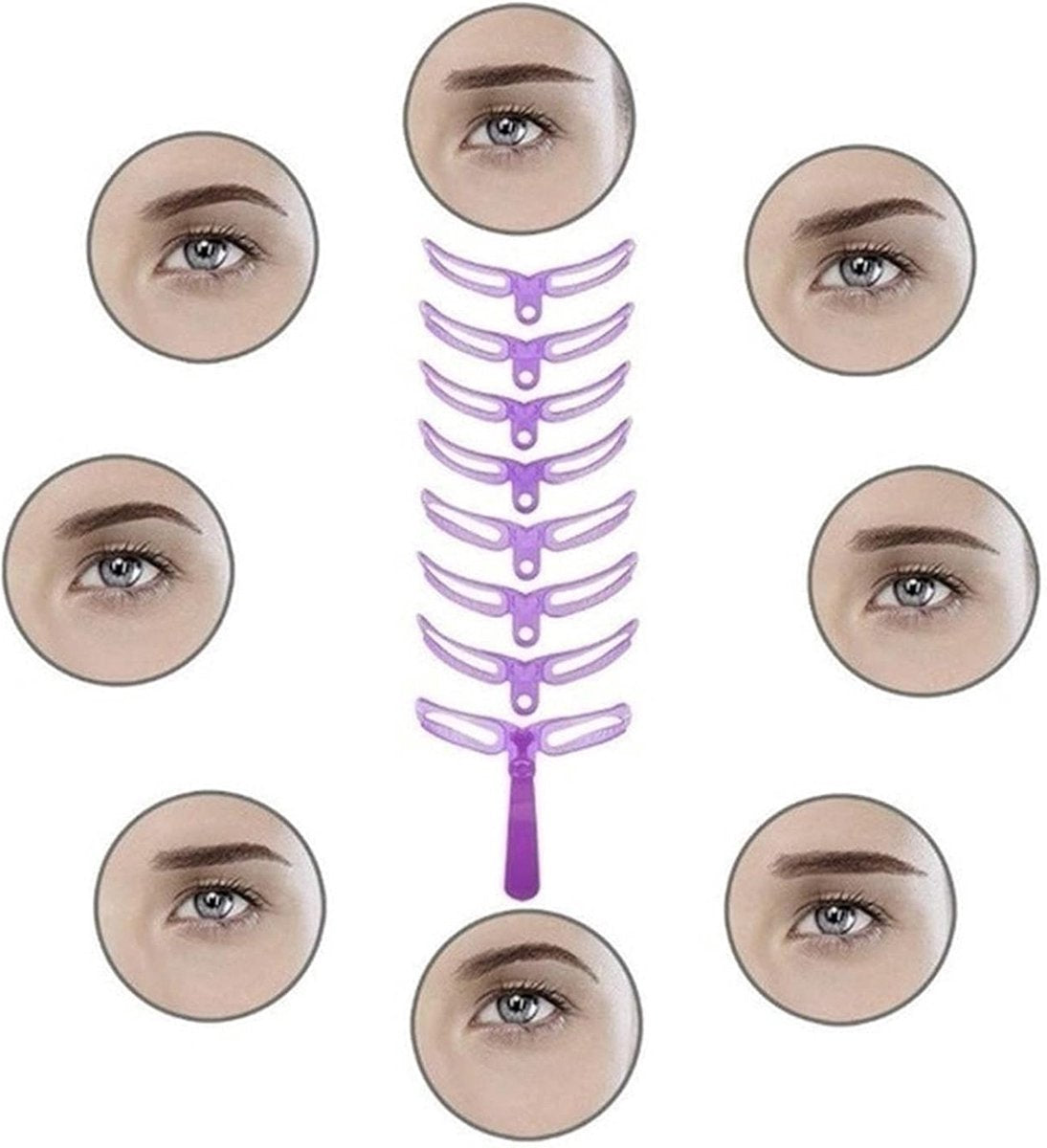 8 pieces - 8in1 Eyebrow stencil - eyebrow template - eyebrow stamp - make-up aid - purple - plastic - Practical