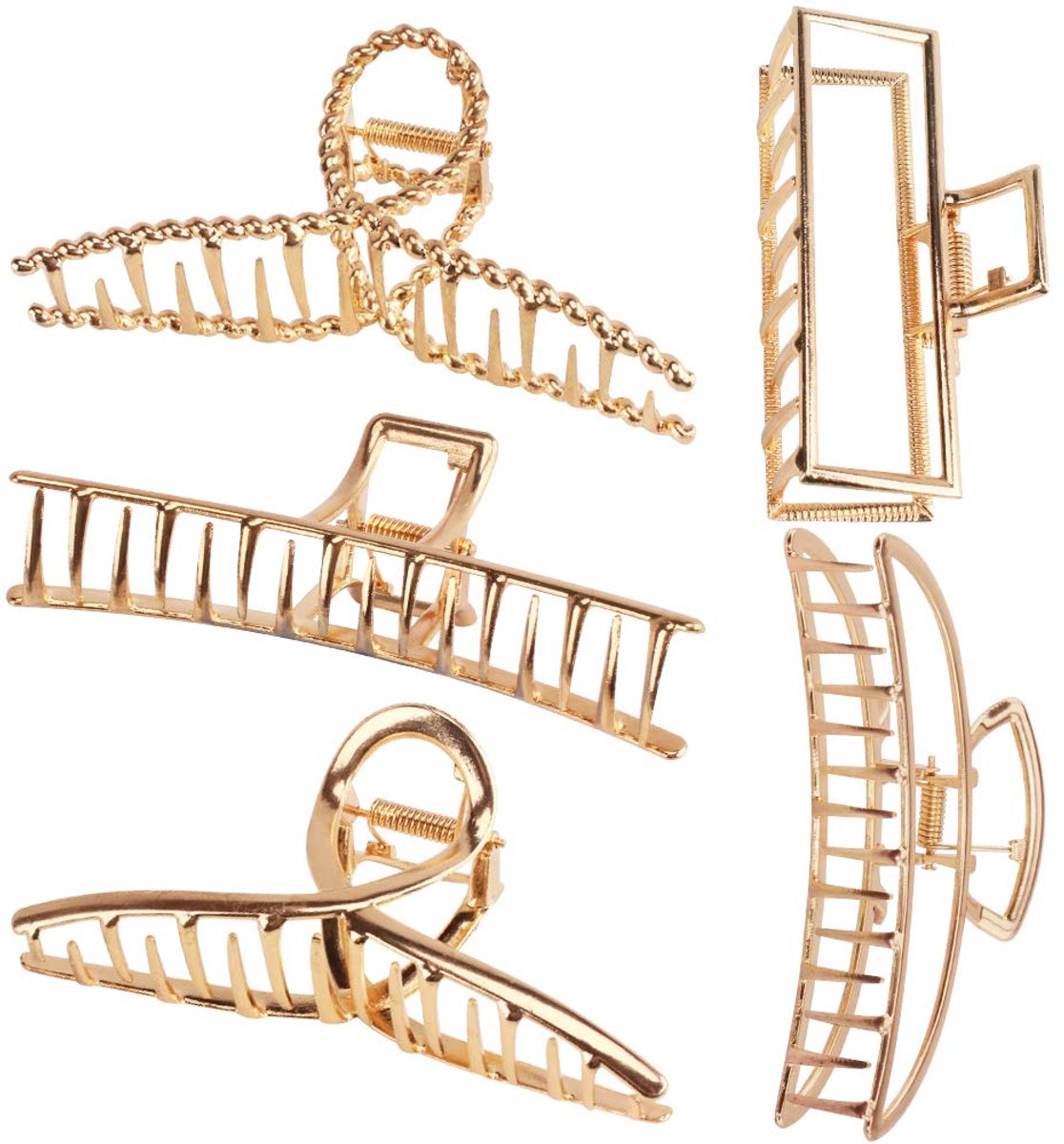 Hair Clips - 5 Pieces - Women - Hair Accessories - Hair Clip - Gold - Hairpins - Clips - Metal - Butterfly, Square and Curved - Hair Claw