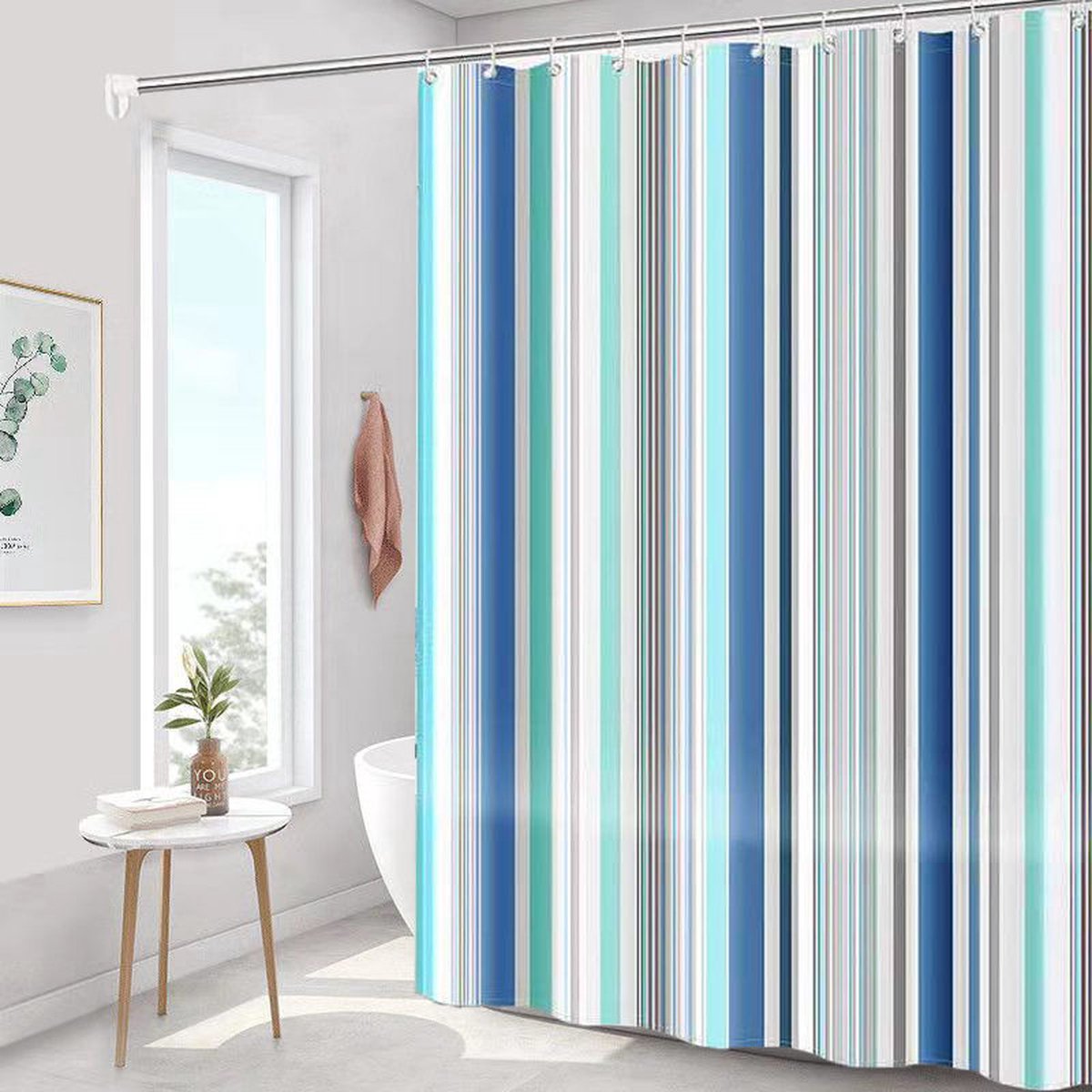 Shower curtain - 180 x 200 cm - romantic stripes - polyester - color - with hooks - Anti-mold - Waterproof - Bathroom decoration