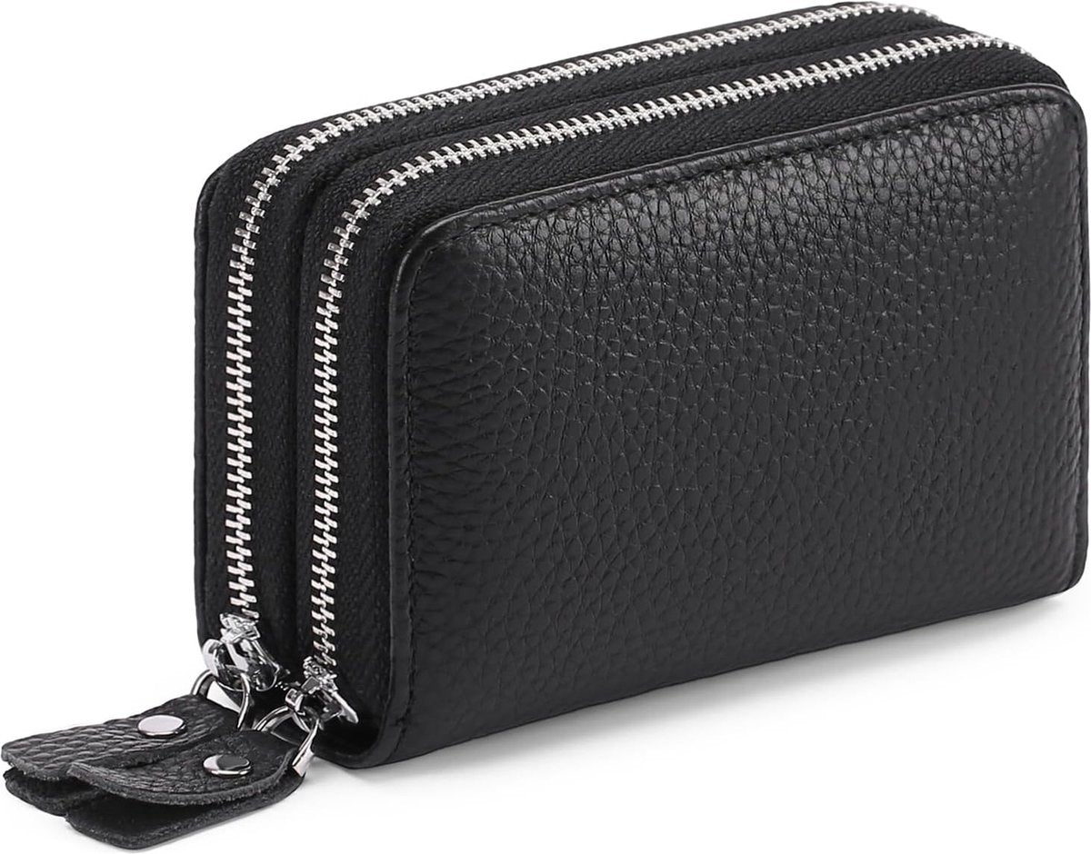 Wallet - RFID Credit Card Holder - Card Holder - Card Holder - 10 Cards with Zipper - Leather - Black - RFID Protection - Gift - 10*8.5*4cm