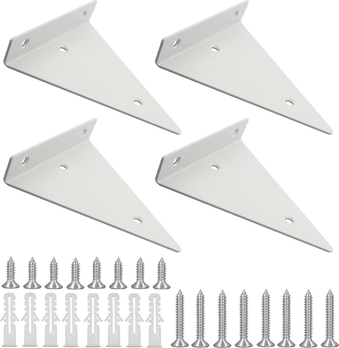 Wall shelf brackets - 4 pieces - shelf brackets - brackets - iron - white - 140 x 130 x 27 mm - multifunctional - wall mounted - heavy - invisible - for wall mounting hidden wooden shelf