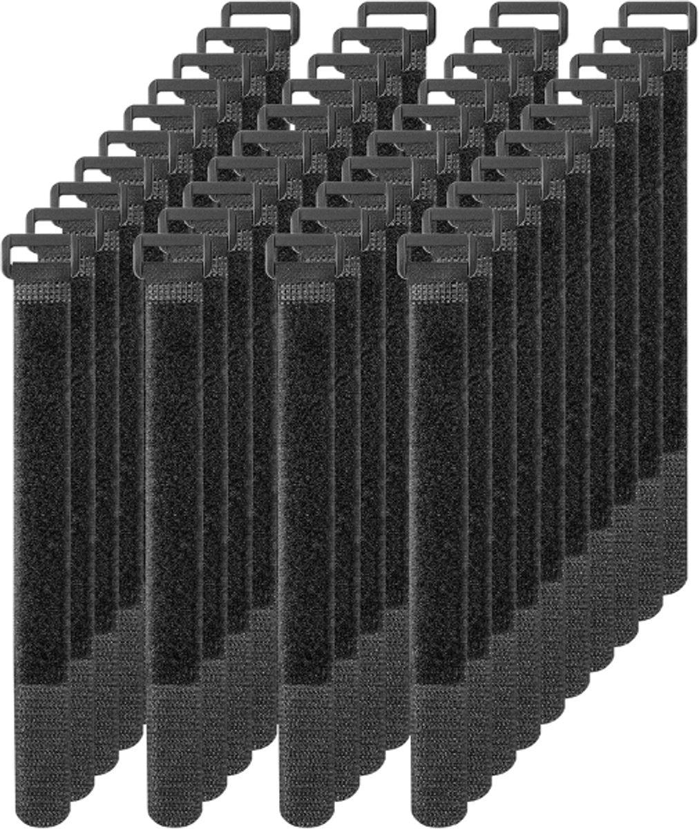 Cable organizer - 40 pieces - 200 x 2 mm - Black - Nylon - Velcro - Cable ties - Tie-wraps - Cable management - Cable ties Velcro - Cable holder - With plastic buckle - Adjustable