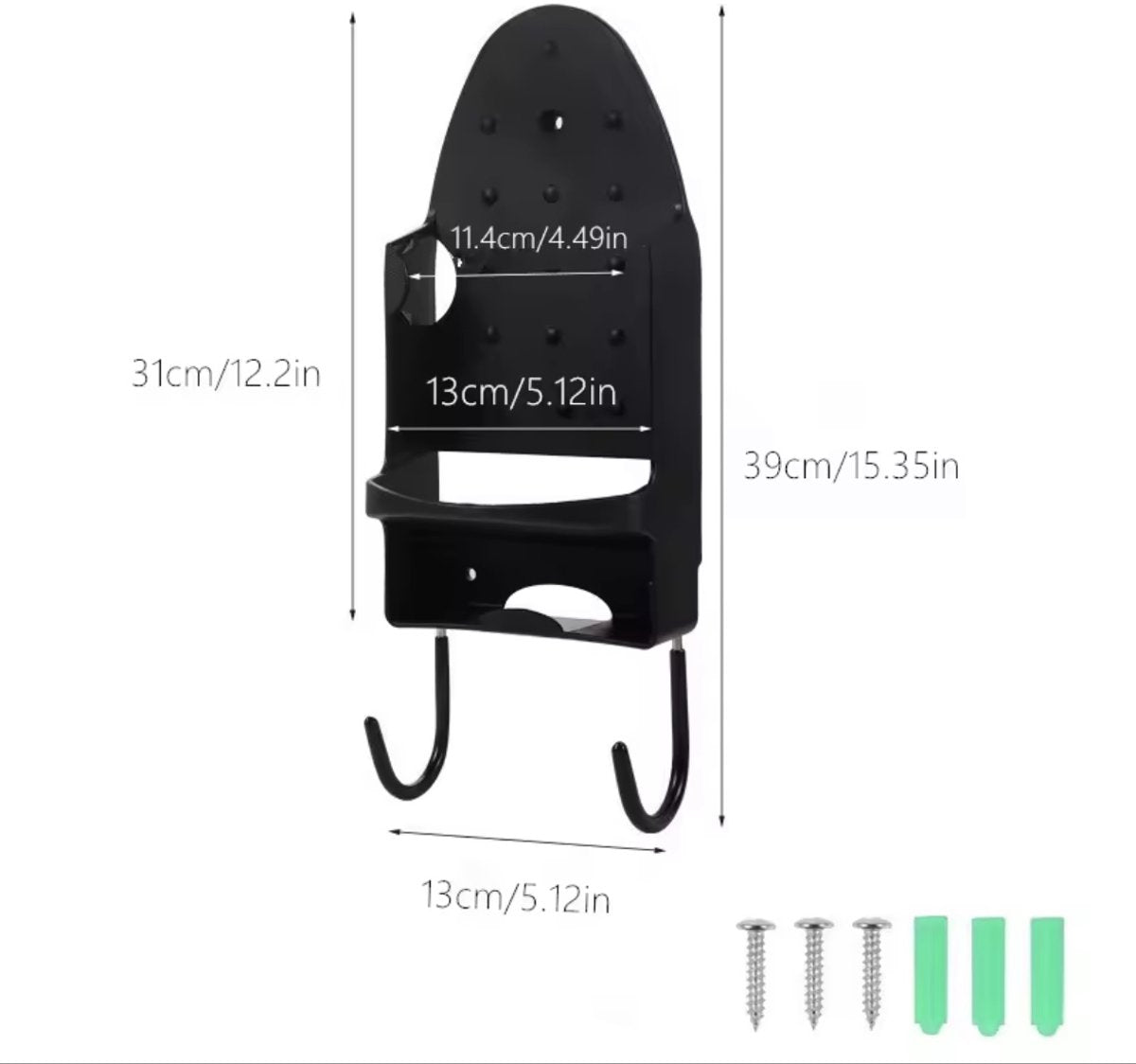 Ironing board holder - Hanging system for your ironing board AND iron - simple ironing board holder - black - plastic - Ironing board holder - Wall-mounted ironing board holder