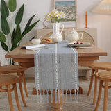 Table Runner - Bohemian Style Table Runner - 33 x 120cm - Blue - Polyester - Rustic Farmhouse Style Table Runner - For Party & Dining Decorations - Boho Tassel Embroidered Table Runners