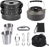 Cookware - 9-piece - for camping, outdoor, hiking, picnic, BBQ, foldable camping pans - safe and BPA - Suitable for 2-3 people camping pan set
