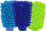Household Gloves - 3 Pieces - Cleaning Gloves - Car Wash Glove - Double-Sided Microfiber Glove - For Cars and Household Cleaning - 15*23 CM - Dark Blue/Light Green/Blue