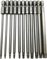 11 pieces - Screwdriver bits - Screwdriver bit set - Long Torx screwdriver set - Hollow Torx bit set - S2 steel - with security head - hexagon shaft - 100mm - T6 T7 T8 T9 T10 T15 T20 T25 T27 T30 T40