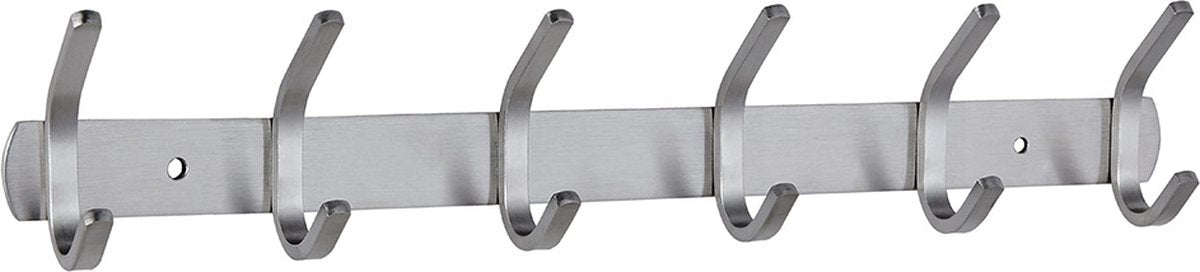 Wardrobe hooks - 6 hooks Stainless steel - Hook strip - Clothes hooks - For wall, wardrobe rail, wall wardrobe for bedroom, bathroom, kitchen - Silver - Coat hooks - 40.5 cm