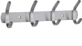 Wardrobe hooks - 4 hooks Stainless steel - Hook strip - Clothes hooks - For wall, wardrobe rail, wall wardrobe for bedroom, bathroom, kitchen - Silver - Coat hooks