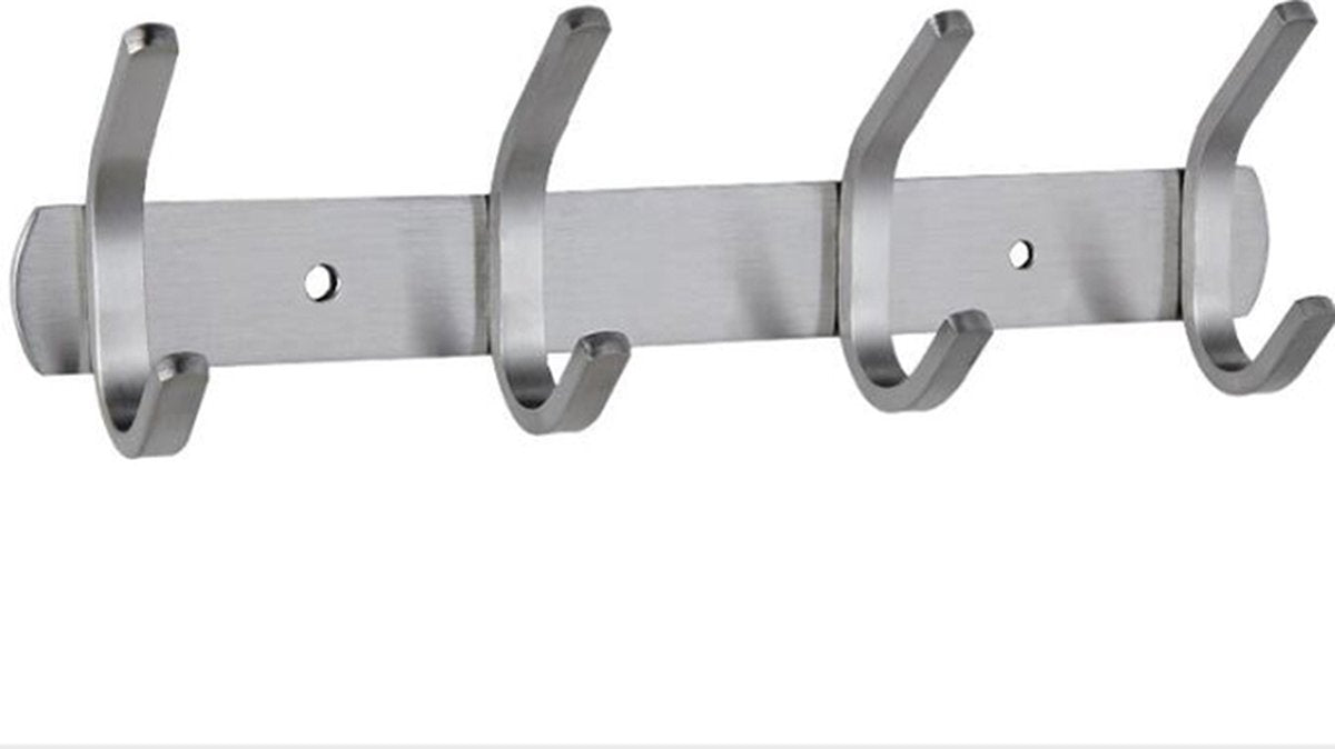 Wardrobe hooks - 4 hooks Stainless steel - Hook strip - Clothes hooks - For wall, wardrobe rail, wall wardrobe for bedroom, bathroom, kitchen - Silver - Coat hooks