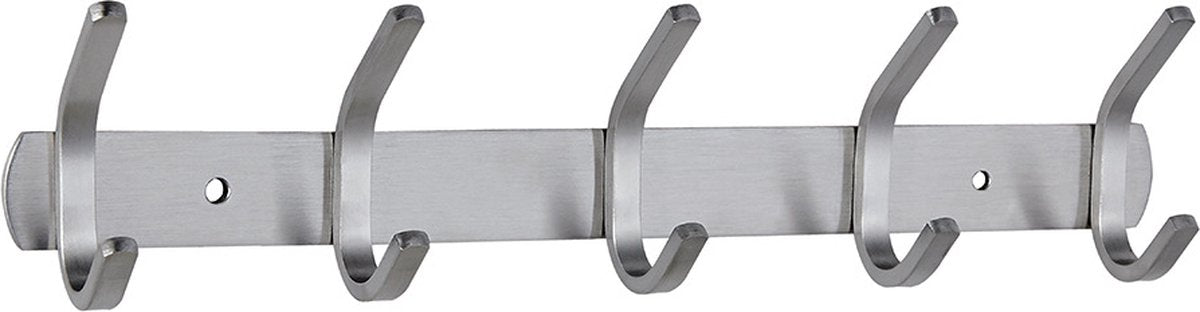 Wardrobe hooks - 5 hooks Stainless steel - Hook strip - Clothes hooks - For wall, wardrobe rail, wall wardrobe for bedroom, bathroom, kitchen - Silver - Coat hooks - 38 cm