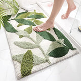 Non-slip bath mat - Non-slip bath mat - 50x80cm - durable water-absorbent bathroom rug - machine washable - soft and comfortable doormat - green leaves - Non-slip - Doormat