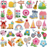 32 Pieces Iron-On Patches - Iron-On Embroidered Patches - Embellishment For Clothing - Clothes Patches - DIY Accessories - Cute Sewing Appliques - Sew On Embroidered Applique Sewing Patches - For Jackets, Hats, Backpacks, Jeans-A