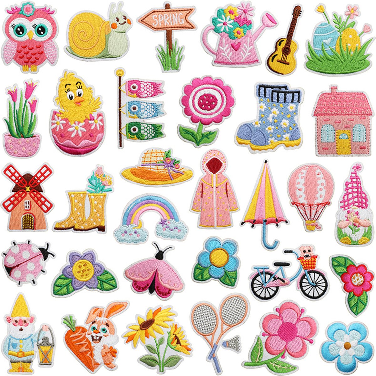 32 Pieces Iron-On Patches - Iron-On Embroidered Patches - Embellishment For Clothing - Clothes Patches - DIY Accessories - Cute Sewing Appliques - Sew On Embroidered Applique Sewing Patches - For Jackets, Hats, Backpacks, Jeans-A