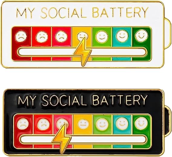 2 pcs MY SOCIAL BATTERY, Funny Social Mood Brooch Pin for 7 Days, Pin Funny Social Battery Brooch Badge Mood Pin Badge Cute