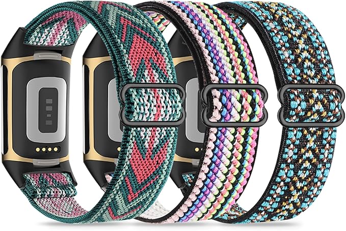 3 Elastic Wristbands, Compatible with Fitbit Charge 5/Fitbit Charge 6 Bracelet for Men and Women, Breathable and Adjustable A