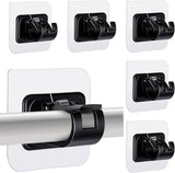 6 pcs Self-Adhesive Curtain Rod Holders, Nail-Free Adjustable Curtain Rod Brackets, Curtain Rod Wall Mounts (Black)