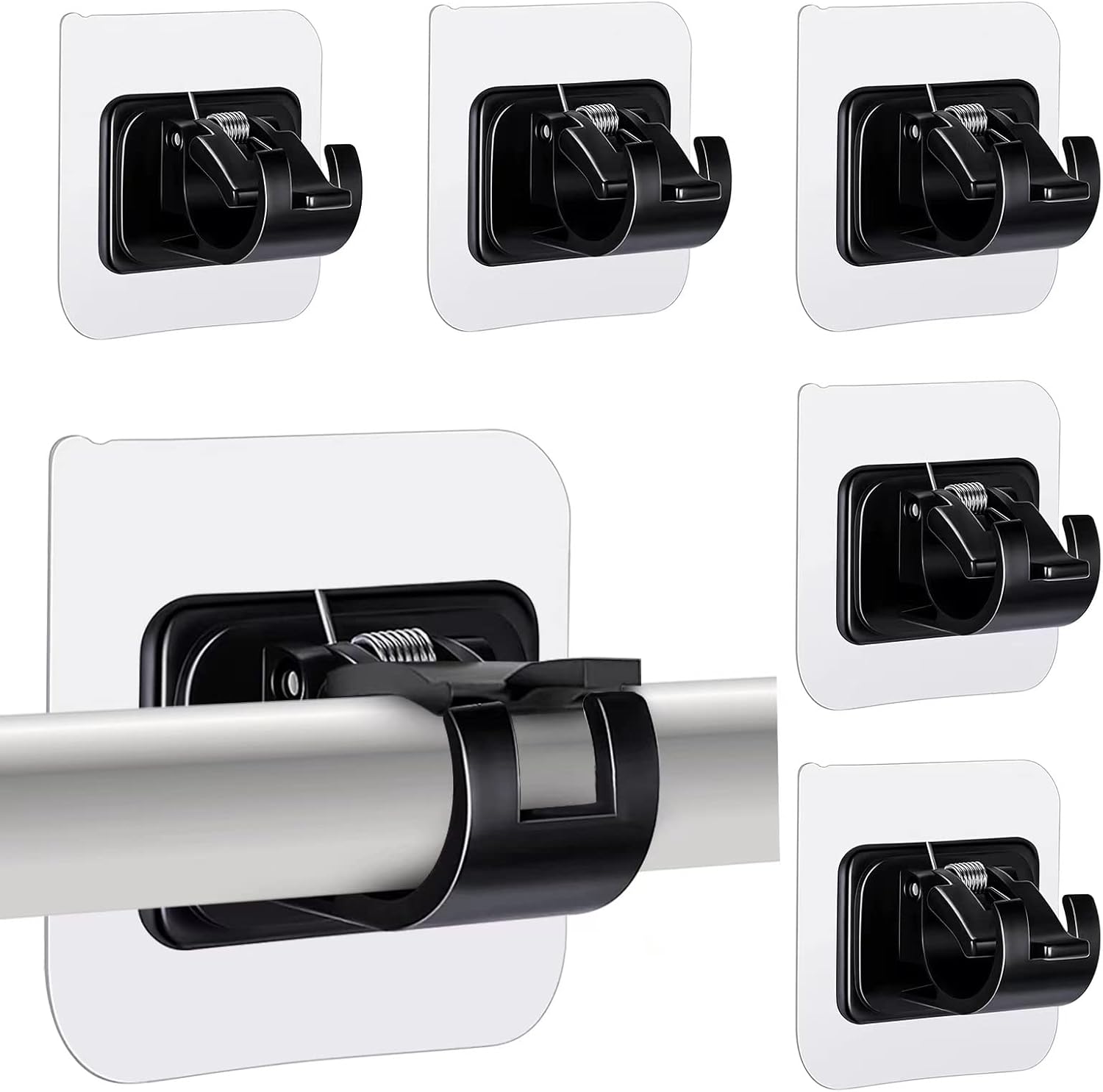 6 pcs Self-Adhesive Curtain Rod Holders, Nail-Free Adjustable Curtain Rod Brackets, Curtain Rod Wall Mounts (Black)