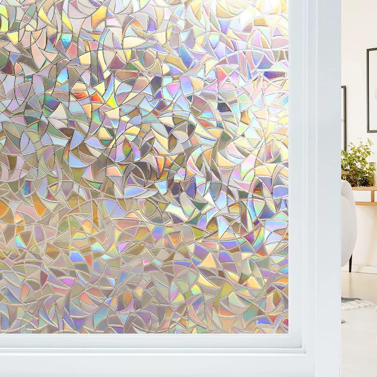 Electrostatic Window Film Anti Glare Anti UV 45x200cm Rainbow 3D Decorative