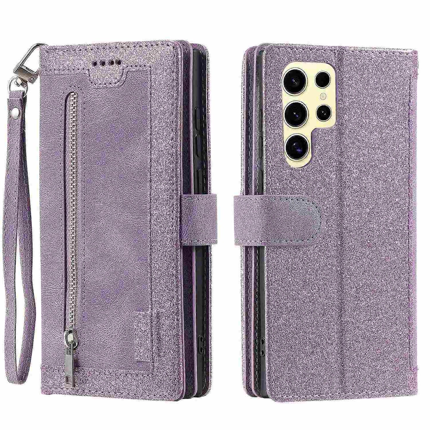 Compatible with Samsung Galaxy S25 Ultra Case PU Leather Wallet Cover with Zipper and 9 Card Slots