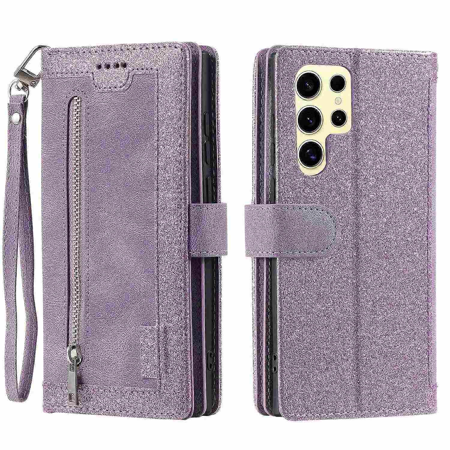 Compatible with Samsung Galaxy S25 Ultra Case PU Leather Wallet Cover with Zipper and 9 Card Slots
