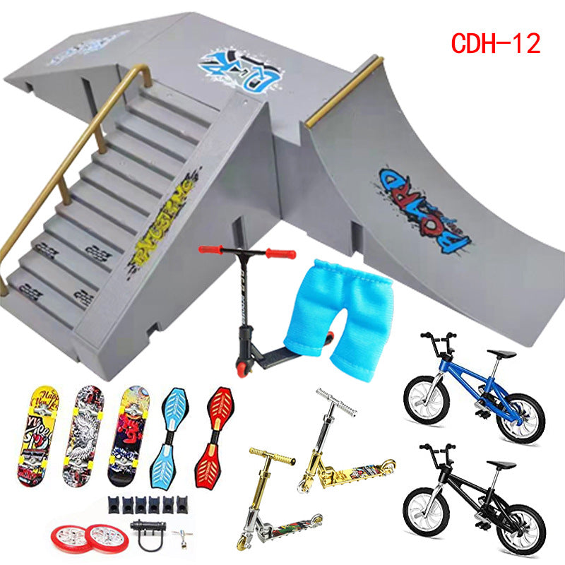Finger Skateboard Ramp Set 16 Piece Park Kit Compatible with STASHABLES Includes Skateboards Ramps Scooters Skates Bikes Wheels