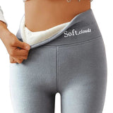 Women's Thick Fleece Lined Leggings Stretchy Thermal Winter Pants Light Grey 3XL