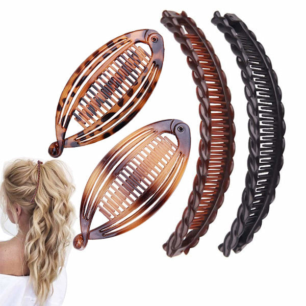 4pcs Banana Clips for Thick Hair, Vintage Fishbone Hair Clips Hair Accessories Compatible with Curly Hair