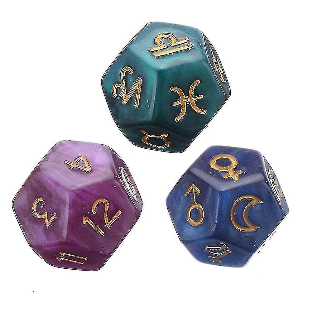 Astrology Dice 12-Sided Resin Tarot Constellation Divination Set 3pcs