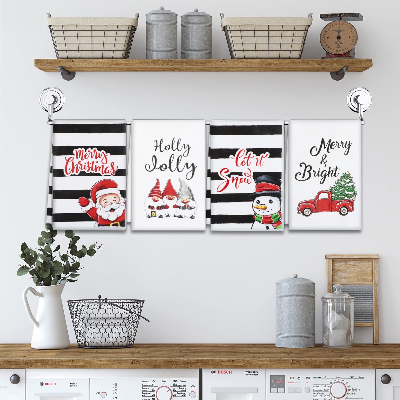 Christmas Kitchen Towels Set of 4, 18x26 inch Dishcloth for Drying Dishes