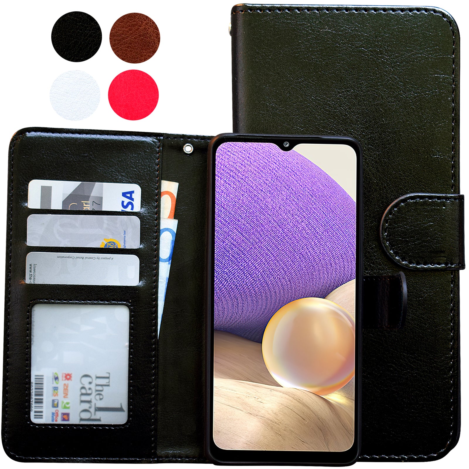 Compatible with Samsung Galaxy A32 5G Leather Case Black Protective Cover