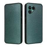 Fairphone 6 Case with Carbon Fiber Texture, Drop-Proof PU Leather Phone Cover Green, Compatible with Fairphone 6
