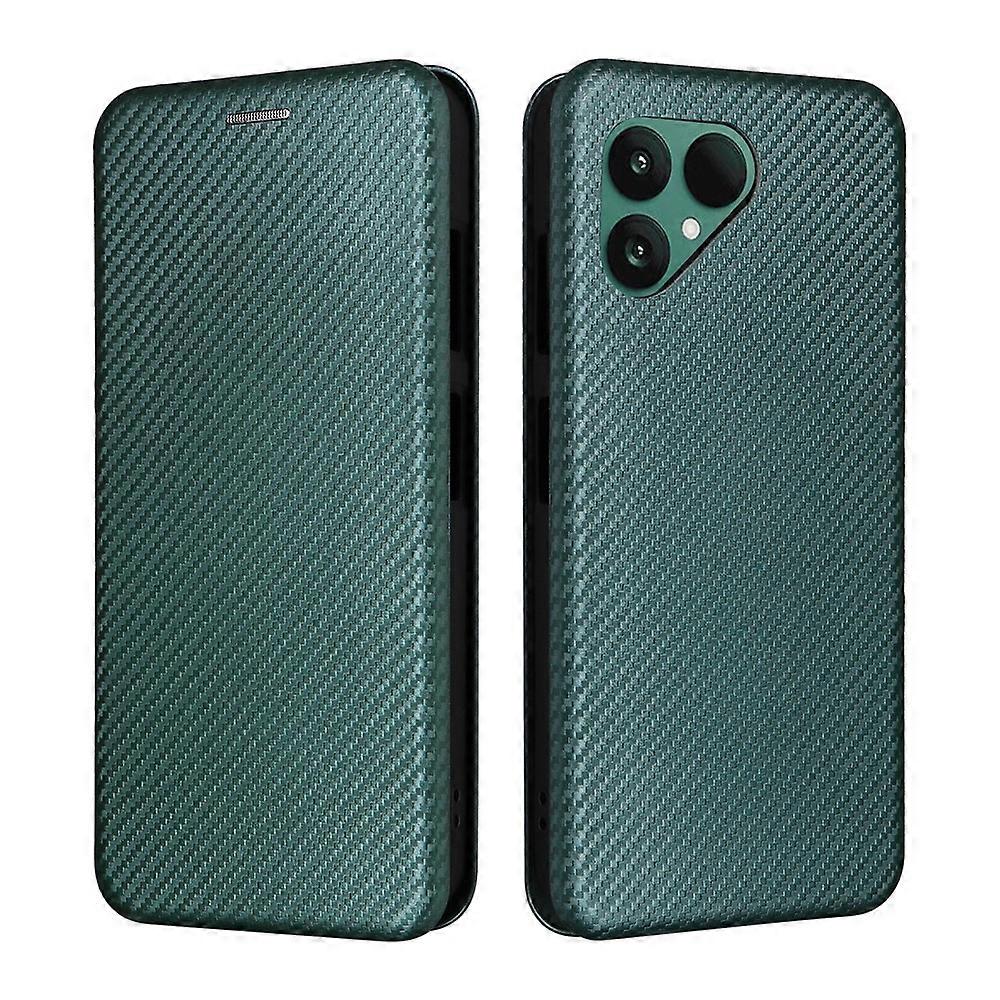 Fairphone 6 Case with Carbon Fiber Texture, Drop-Proof PU Leather Phone Cover Green, Compatible with Fairphone 6