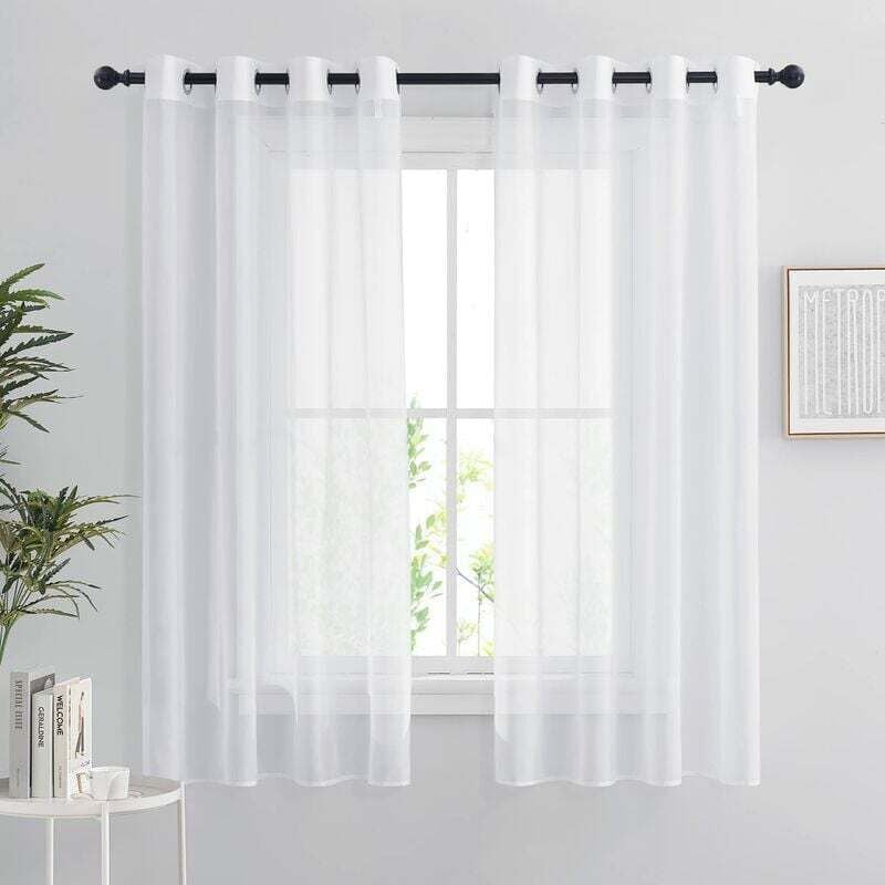 White Sheer Curtains Set of 2 132x160 cm Organza Tulle Eyelets Transparent Light Filter for Bedroom Kitchen