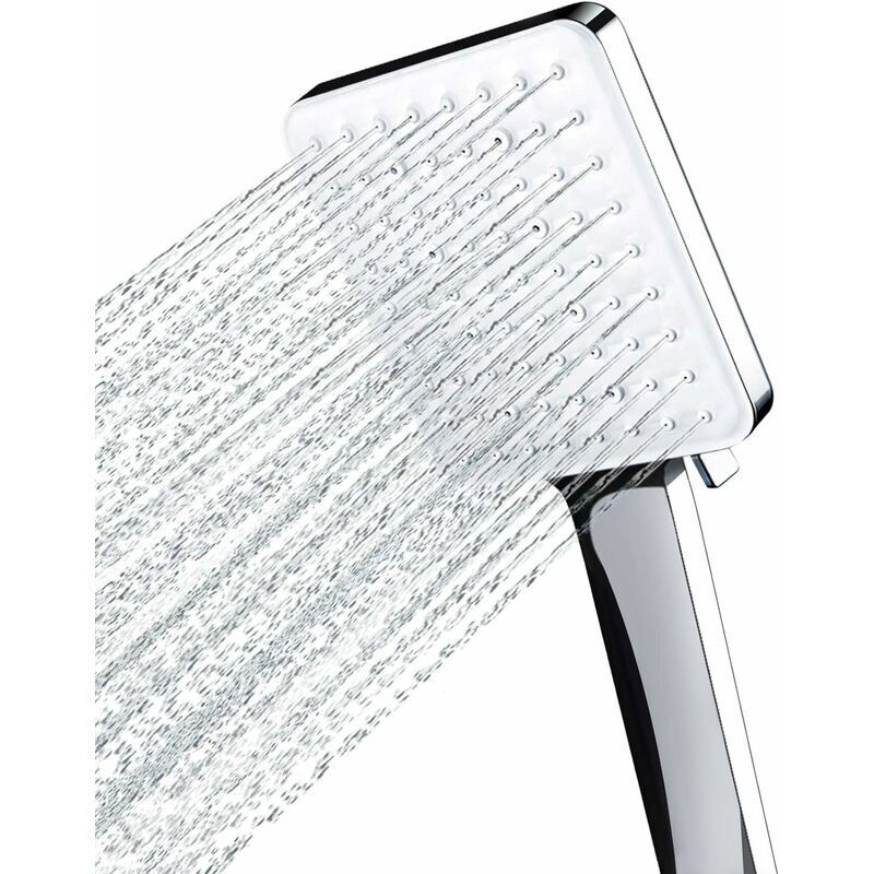 DEBUNS High Pressure Shower Head, Large Square with One-Hand Control, 6 Shower Modes, Chrome
