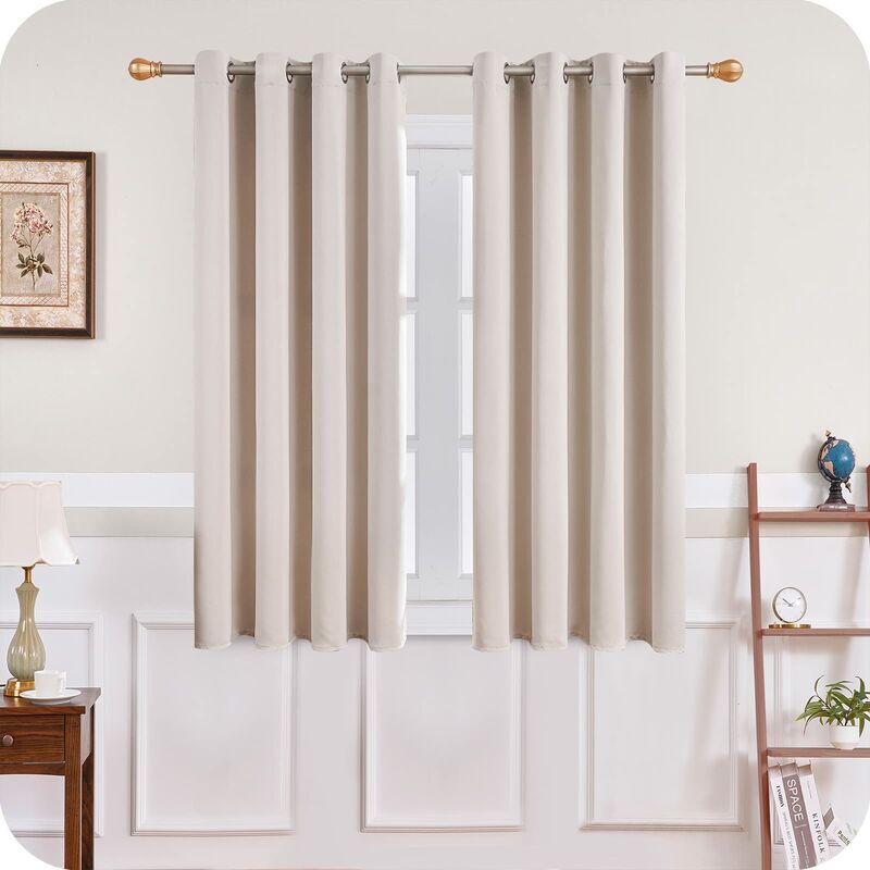 Short Beige Thermal Insulating Blackout Curtains Set of 2 with Eyelets 140 x 160 cm Compatible with DEBUNS for Small Window Living Room Bedroom