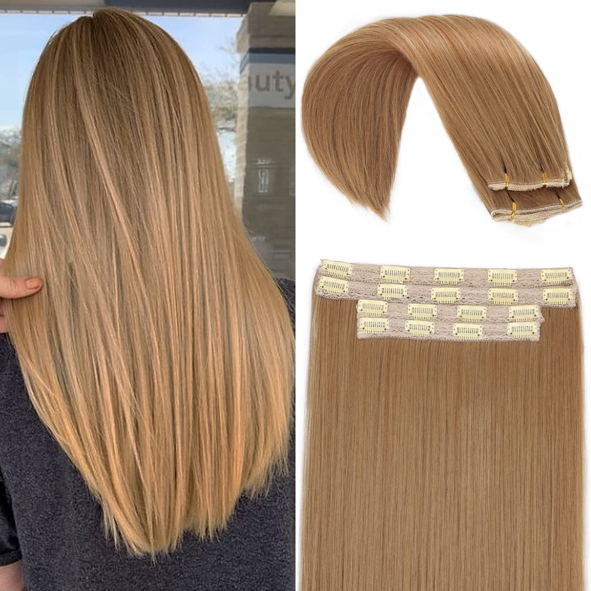 Synthetic Hair Extensions 20 Inch Straight Clip in Long Thick for Women ST-Honey Blonde
