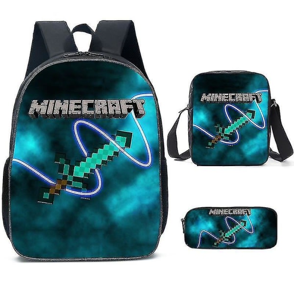 Minecraft-themed school bags for elementary and middle school students, Minecraft game peripheral backpack three-piece set K