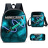 Minecraft-themed school bags for elementary and middle school students, Minecraft game peripheral backpack three-piece set K