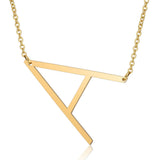 Gold Side Block Shaped Initial Letter Necklace for Women Stainless Steel English Letter AA