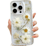 iPhone 16 Plus Case with Real Flowers Design, Transparent Glitter Floral TPU Slim Soft Protective Case for Women