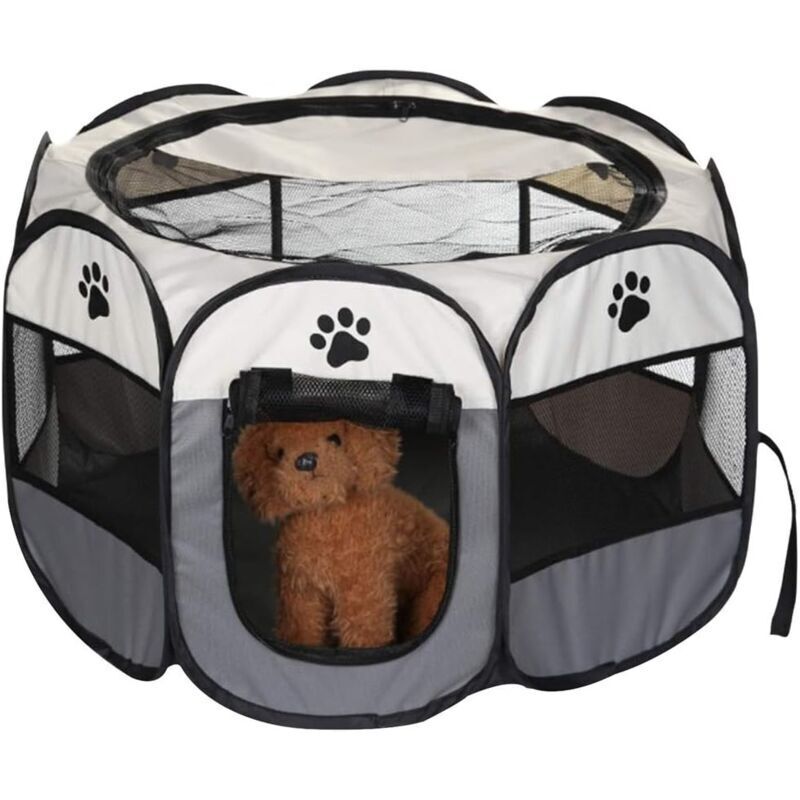 Foldable Playpen for Dogs and Cats Portable Soft Fabric Kennel Indoor Outdoor 74x74x43cm Gray